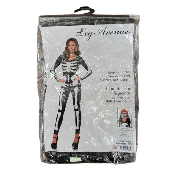 NIB Women's Leg Avenue Halloween Glow In The Dark Skeleton Catsuit Size Small - Picture 6 of 7